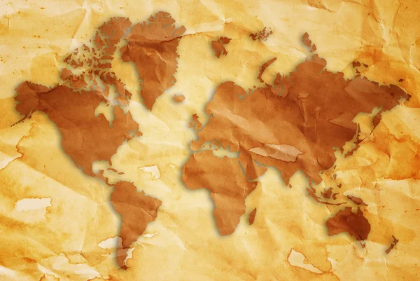 Вінтажна карта світу з старовинною текстурою паперу . — стокове фото