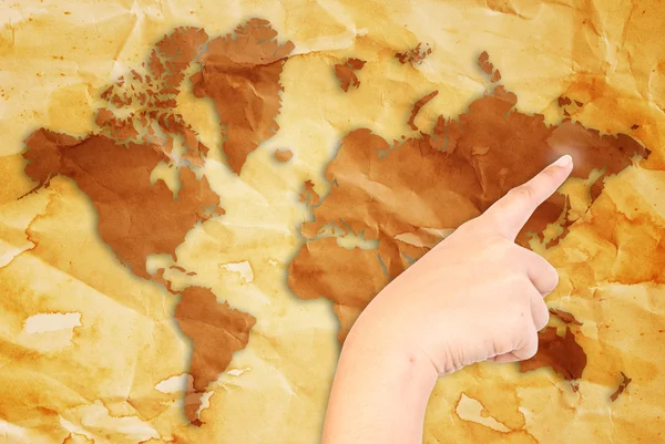 Вінтажна карта світу з старовинною текстурою паперу . — стокове фото