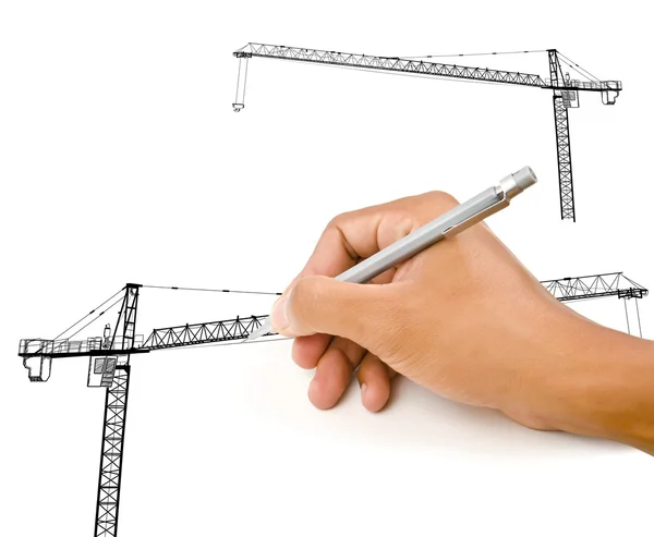 Ruční kreslení linie jeřáb stavební koncepce. — Stock fotografie
