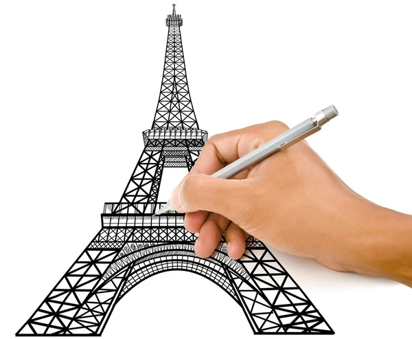 Dibujo a mano de la línea Torre Eiffel en París para la construcción . — Foto de Stock