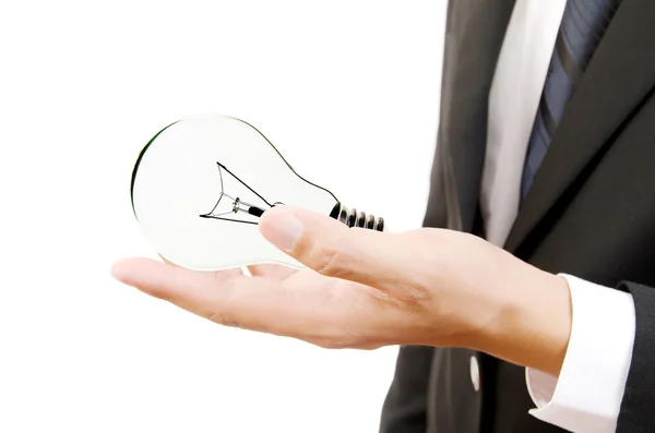 Businessman Holding Light Bulb. — Stock Photo, Image