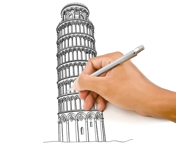 Χέρι σχεδίασης Πύργος της Πίζα γραμμή στην Ιταλία για την κατασκευή. — Φωτογραφία Αρχείου