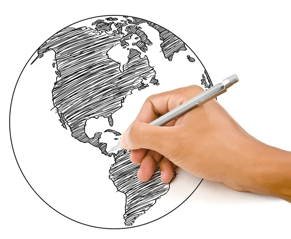 Handzeichnung Weltkarte Globuslinie auf dem Whiteboard. — Stockfoto