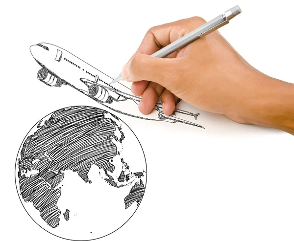 手描きの飛行機旅行のため、世界中. — ストック写真