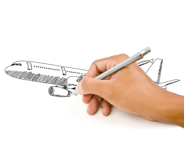 Hand Drawing Airplane for travel around the world. — Stock Photo, Image