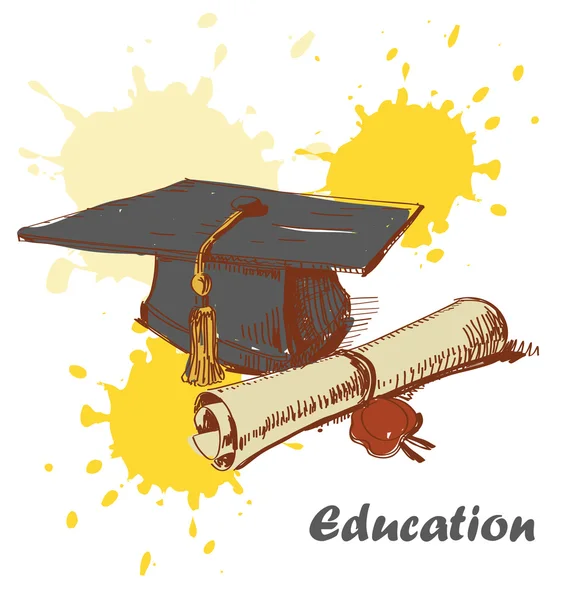 Graduation cap and diploma — Stock Vector