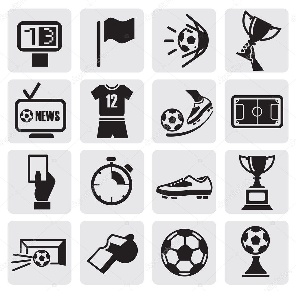 Soccer Icons Set Vector. Soccer Accessories. Ball, Uniform, Cup