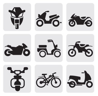 Motorcycles and bicycles set clipart