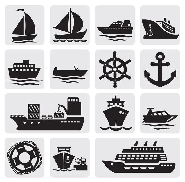 Conjunto de ícones de barco e navio — Vetor de Stock