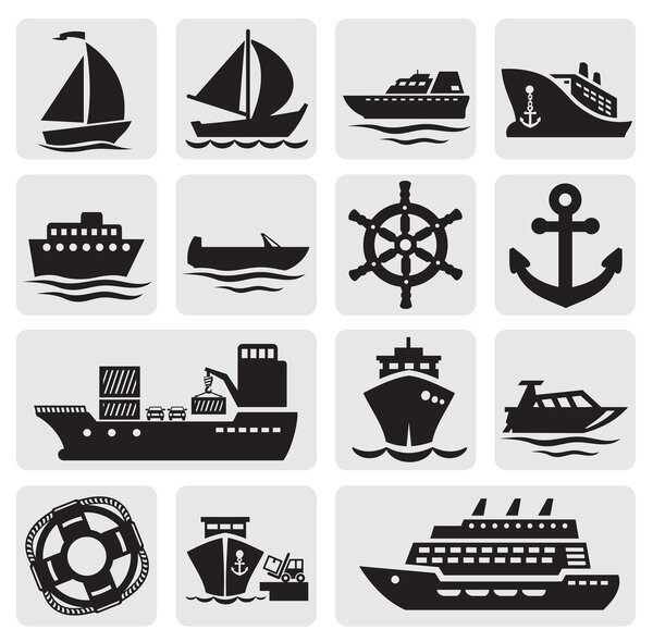 Набор значков лодок и кораблей
