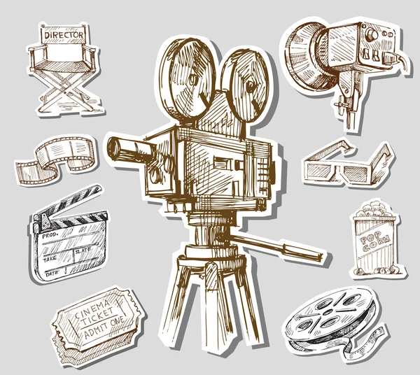 Filme câmera-mão desenhada — Vetor de Stock