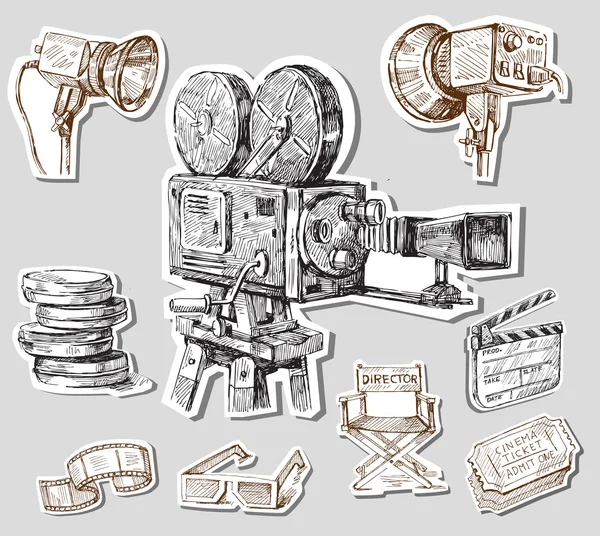Кинокамера с нарисованной рукой — стоковый вектор