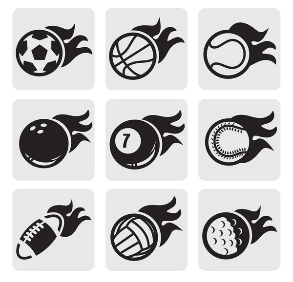 Sports balls on fire — Stock Vector