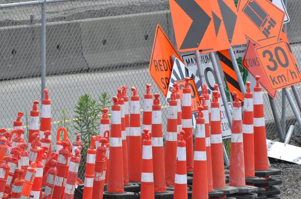 Traffic sign and cone — Stock Photo, Image