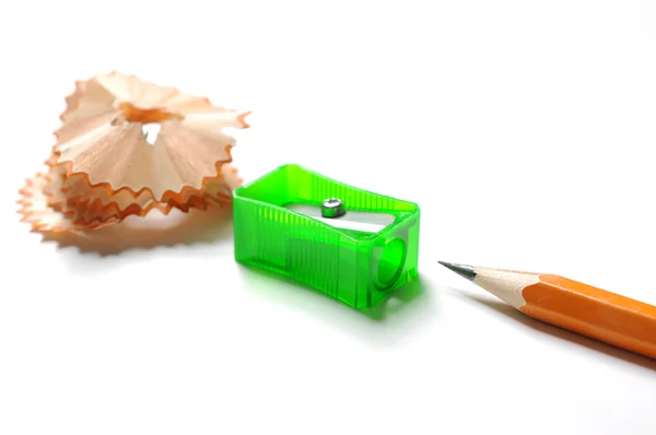 Pencil with sharpener shavings — Stock Photo, Image