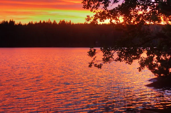 Východ slunce na jezeře — Stock fotografie