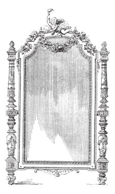 süslü louis XVI Fransız tarzı ayna, antika gravür.