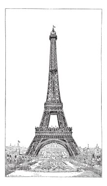 Eiffel Tower, brought up by the engineer Gustave Eiffel, vintage clipart