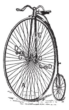 Velocipede, ordinary bicycle, vintage engraving. clipart