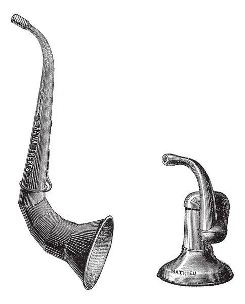 Oor trompetten, vintage gravure. — Stockvector