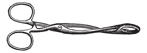 Fig. 84. tong forceps of forcipes, vintage gravure. — Stockvector