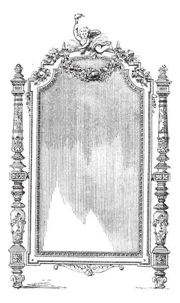 Utsmyckade louis xvi fransk stil spegel, vintage gravyr. — Stock vektor
