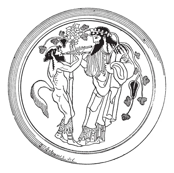 Satyr e Dionísio gravura vintage —  Vetores de Stock