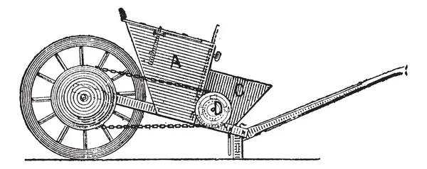 Wheelbarrow Planter, vintage engraving — Stock Vector