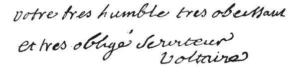 Handtekening van francois-marie arouet of voltaire (1694-1778), vin — Stockvector