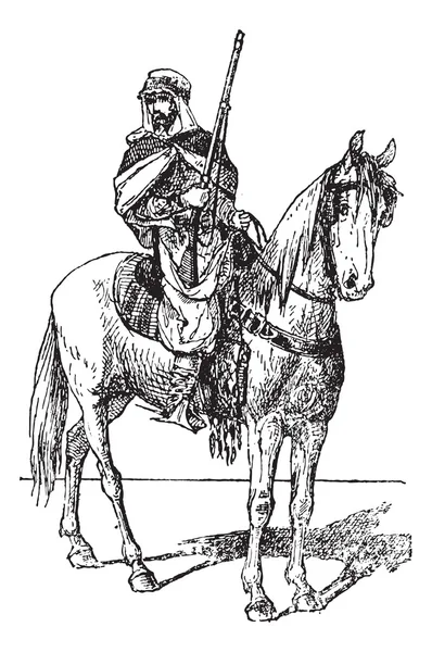 Spahi 与马、 复古雕刻的武器. — 图库矢量图片
