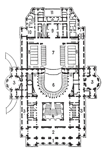 Plan du théâtre d'opéra, Paris, gravure vintage . — Image vectorielle