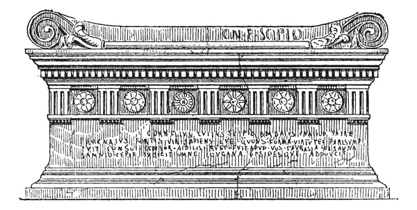 Lucius의 무덤 코르넬리우스 스키피오 barbatus 빈티지 조각. — 스톡 벡터