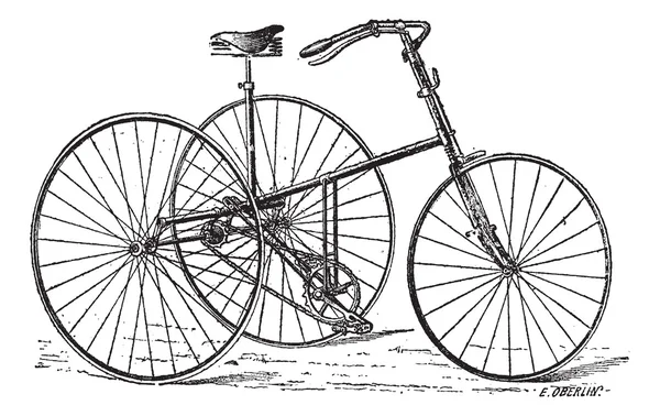 Vélocipède, driewieler, vintage gravure. — Stockvector