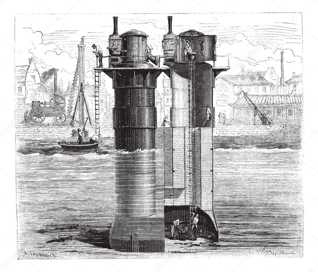 Construction of the pillars of Tay Bridge using compressed air S