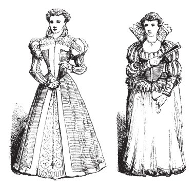 Farthingale, vintage engraving clipart