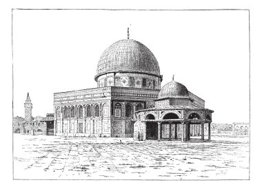 Ömer, Kudüs, antika gravür Camii.