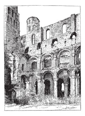 Ruins of the Abbey of Jumieges, vintage engraving. clipart