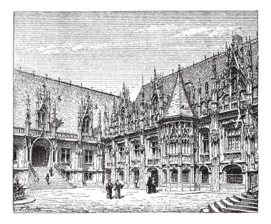 Courthouse of Rouen, France, vintage engraving.