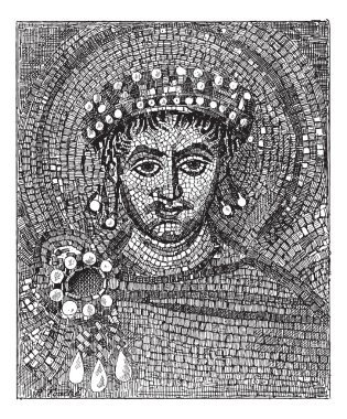 Justinian mosaic, vintage engraving. clipart