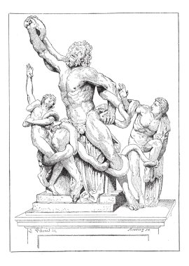 Laocoon and his sons, vintage engraving. clipart