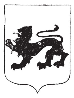 Walking Lion in Coat of Arms, vintage engraving clipart