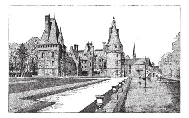 Maintenon Castle in Centre, France, vintage engraving clipart