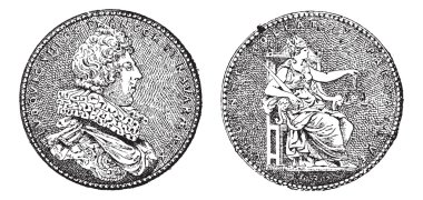 Kral louis gösterilen madalya XIII Fransa, antika gravür