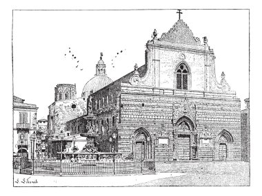 Cathedral of Messina, in Sicily, Italy, vintage engraving clipart