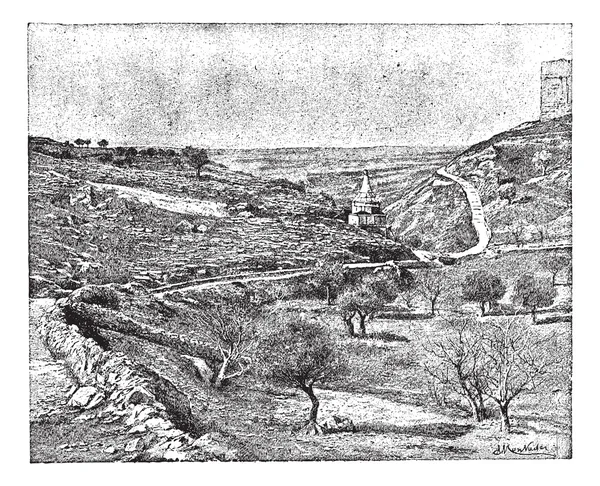 Valle de Josafat o Valle de Josafat, grabado vintage . — Vector de stock