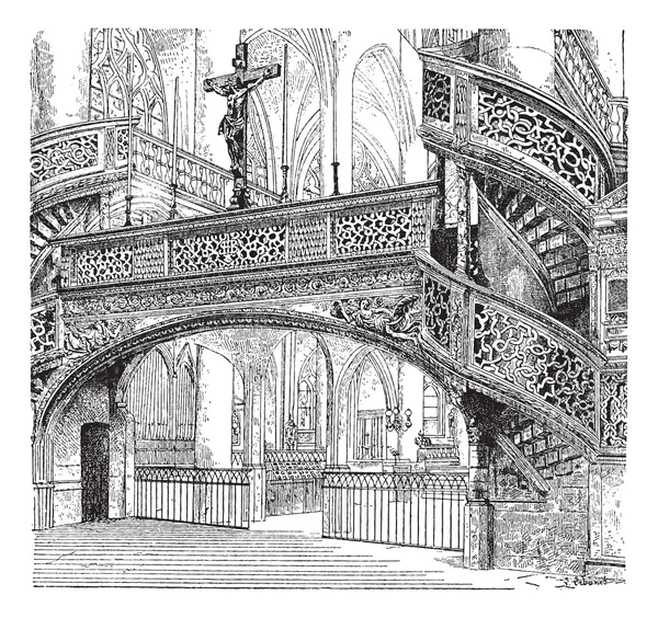 Jube, kilise saint-etienne du mont, paris, Fransa, vintage tr — Stok Vektör