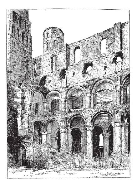 Ruinas de la Abadía de Jumieges, grabado vintage . — Archivo Imágenes Vectoriales