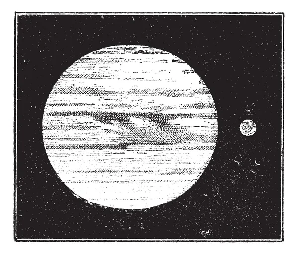 Júpiter e Terra, dimensões comparadas, gravura vintage . —  Vetores de Stock