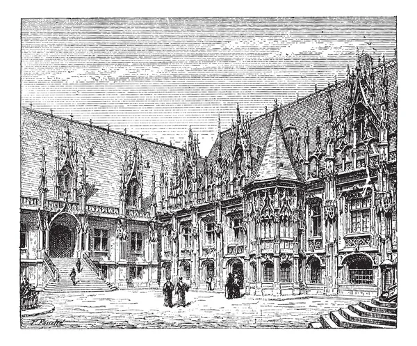 Palais de justice de Rouen, France, gravure vintage . — Image vectorielle