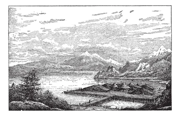 Станция неолитических озер в Латакии, Швейцария, Дюрин — стоковый вектор